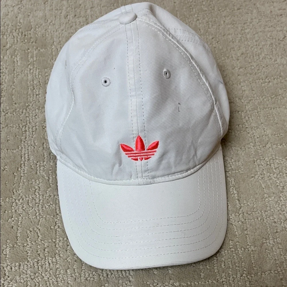 Adidas White Hat with pink Emblem. One size
